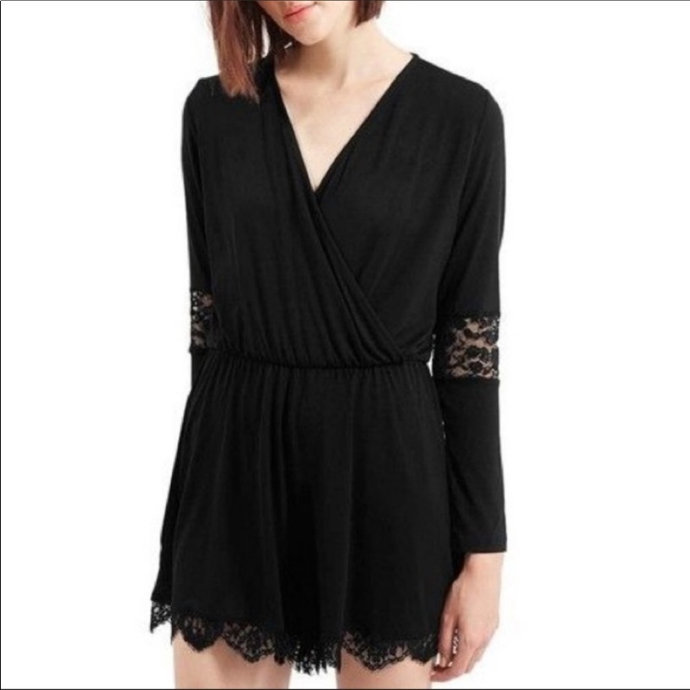 Topshop long sleeve black romper with lace